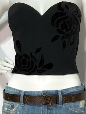 NWOT Chiara Boni La Petite Black floral embroidered Bustier | Size 40